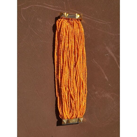 Multi-strand orange beaded bracelet 7.5" Gold-toned Magnetic Closure Statement - Picture 9 of 9